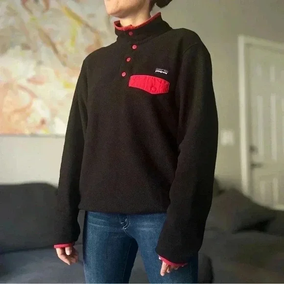 Patagonia Synchilla® Snap-T® Fleece Pullover - Black and Red - Size M - Picture 2 of 13
